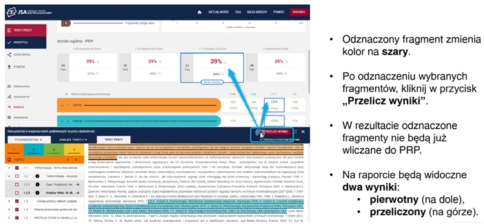 Zdjęcie pokazuje w&nbsp;jaki sposób wykluczenie części podobieństw wpływa na przeliczenie wyniku