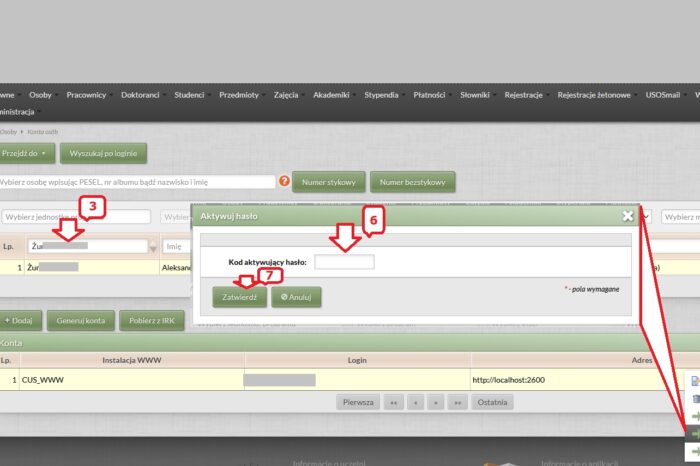 Aktywowanie hasła do konta CUS w USOSadm JAVA
